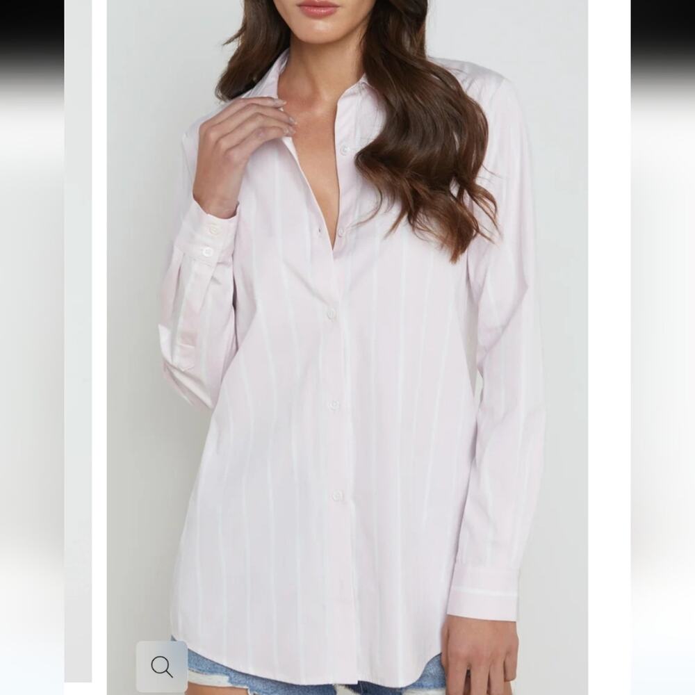 L'AGENCE Pink & White Striped Layla Tunic Blouse Size L